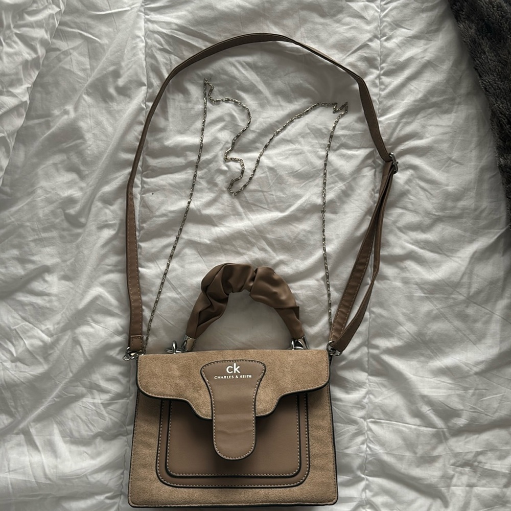 Brown Suede/Leather Charles and Keith Purse with Coing purse inside